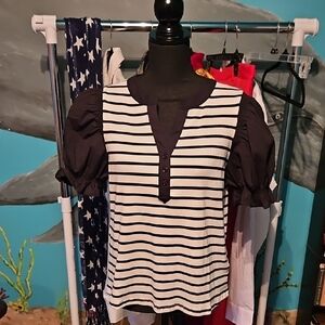 Bailey 44 Black and White Striped Blouse